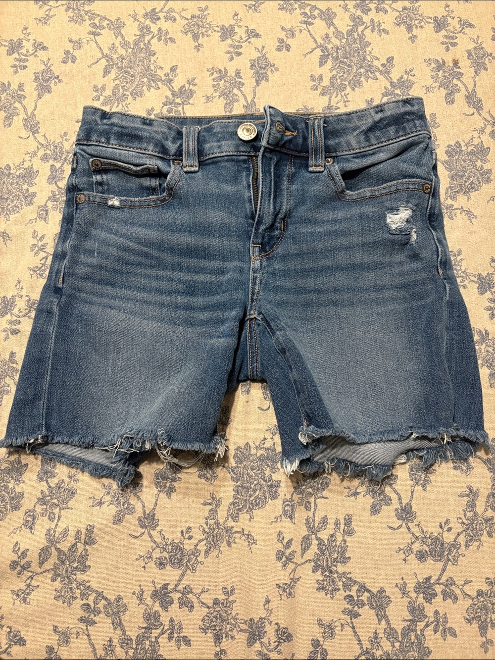 American Eagle Outfitters Women's Distressed Dark Blue Denim Cutoff Shorts
